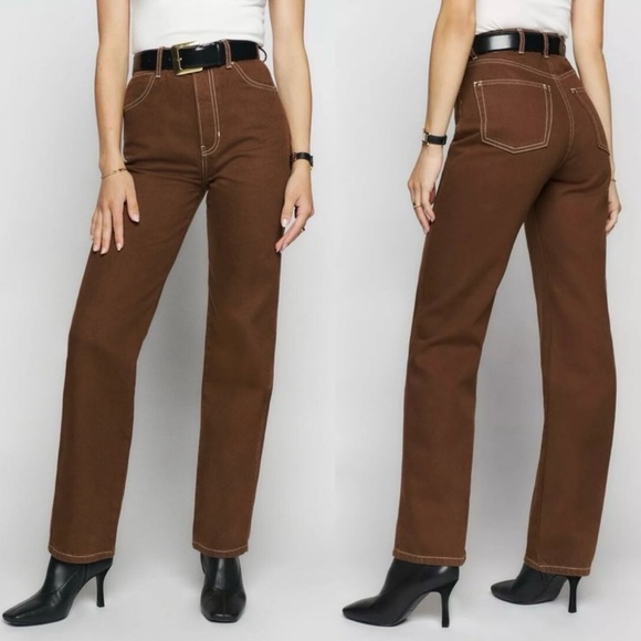 Reformation Denim - REFORMATION Cowboy High Rise Straight Jeans in Chocolate Brown 23